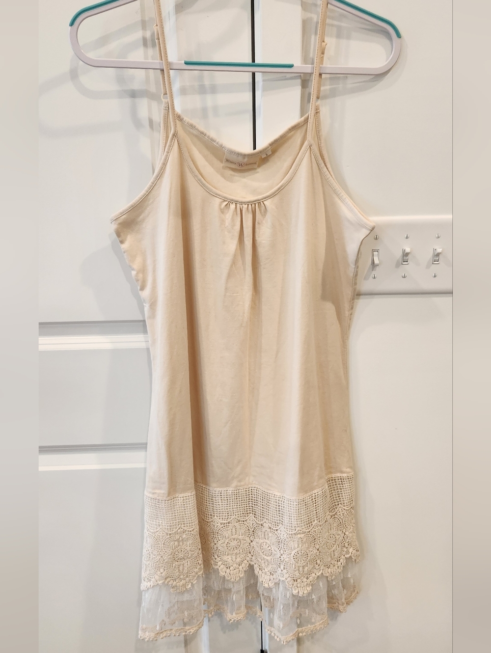 Cream Lace-Trim Mini Dress with Crochet Hem